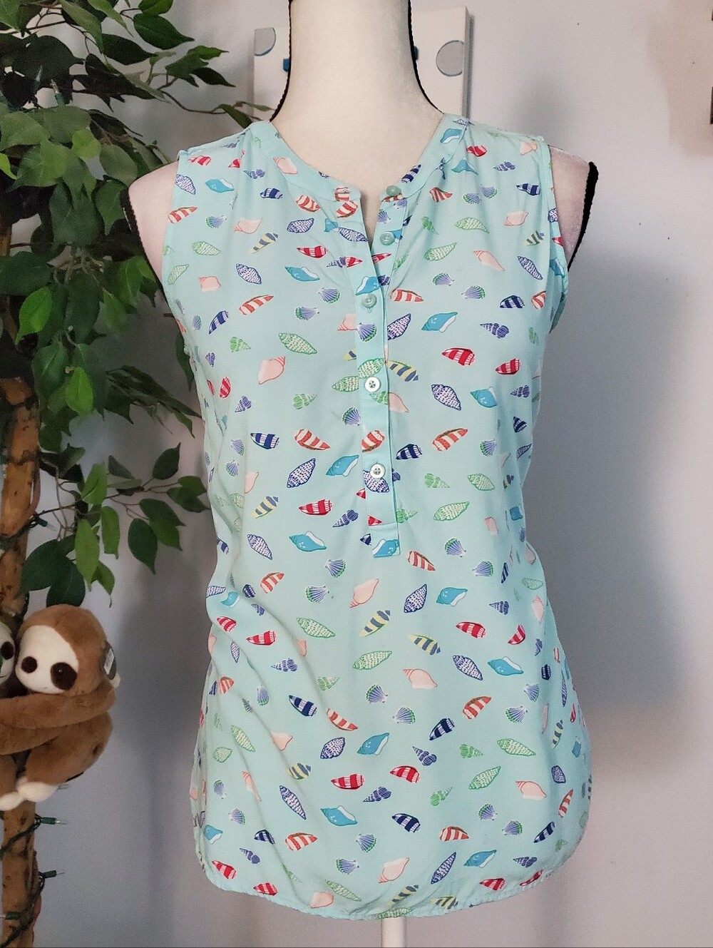 TALBOTS Whimsical Seashell Print Sleeveless Tunic Top SP
